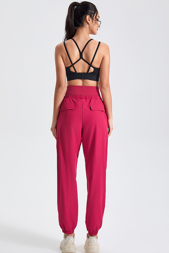 PACK265565-P206-1, Pitaya Pink Drawstring Wide Waistband Athletic Active Joggers