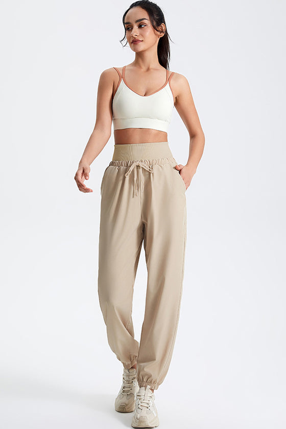 PACK265565-P1015-1, Oatmeal Drawstring Wide Waistband Athletic Active Joggers