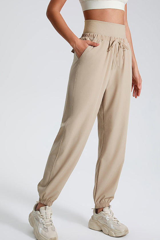 PACK265565-P1015-1, Oatmeal Drawstring Wide Waistband Athletic Active Joggers