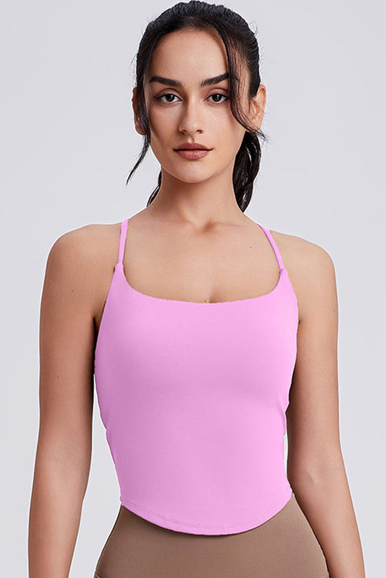 PACK264791-P3010-1, Bonbon Solid/Floral Spaghetti Straps U Neck Active Tank Top