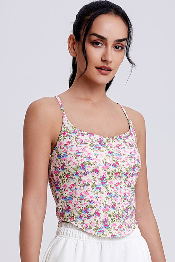 PACK264791-P120-1, White Solid/Floral Spaghetti Straps U Neck Active Tank Top