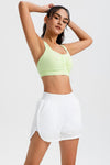 PACK265568-P1-1, White Solid Color Elastic Waist Fake Two Piece Active Shorts