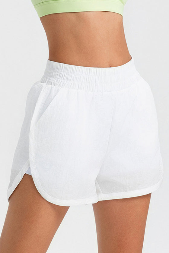 PACK265568-P1-1, White Solid Color Elastic Waist Fake Two Piece Active Shorts