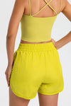 PACK265568-P7-1, Yellow Solid Color Elastic Waist Fake Two Piece Active Shorts
