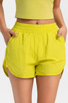 PACK265568-P7-1, Yellow Solid Color Elastic Waist Fake Two Piece Active Shorts