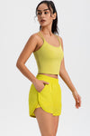 PACK265568-P7-1, Yellow Solid Color Elastic Waist Fake Two Piece Active Shorts