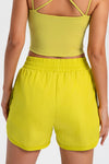 PACK265568-P7-1, Yellow Solid Color Elastic Waist Fake Two Piece Active Shorts
