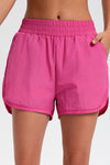 PACK265568-P106-1, Bright Pink Solid Color Elastic Waist Fake Two Piece Active Shorts