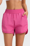 PACK265568-P106-1, Bright Pink Solid Color Elastic Waist Fake Two Piece Active Shorts