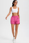 PACK265568-P106-1, Bright Pink Solid Color Elastic Waist Fake Two Piece Active Shorts