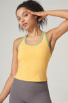 PACK264792-P107-1, Yellow Cream Sleeveless Color Block Trim Racerback Active Tank Top