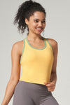 PACK264792-P107-1, Yellow Cream Sleeveless Color Block Trim Racerback Active Tank Top