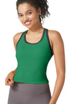 PACK264792-P209-1, Dark Green Sleeveless Color Block Trim Racerback Active Tank Top