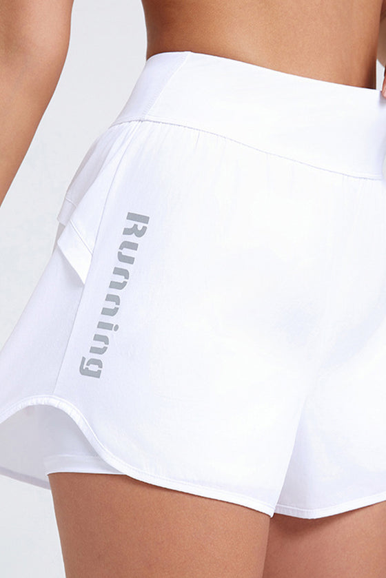 PACK265566-P1-1, White Running High Waist Fake Two Piece Sports Shorts