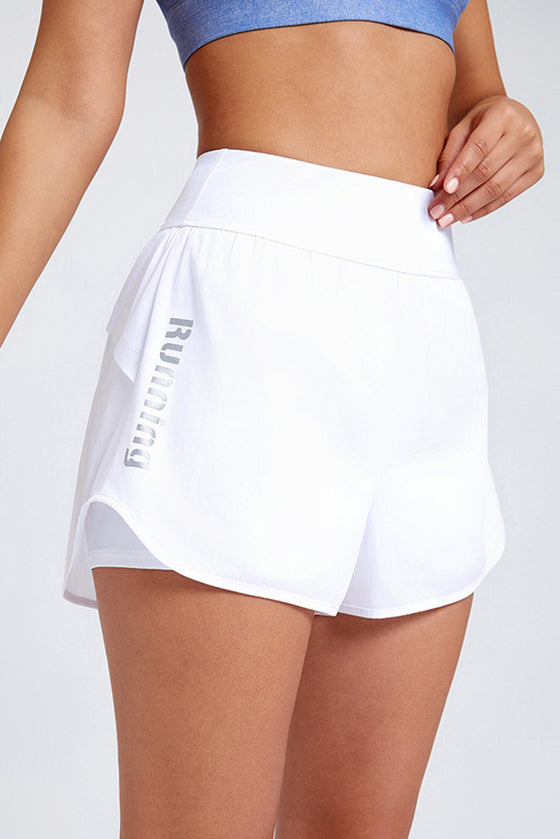 PACK265566-P1-1, White Running High Waist Fake Two Piece Sports Shorts