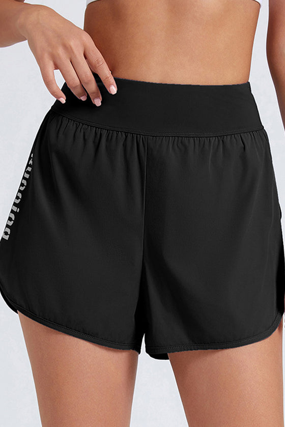 PACK265566-P2-1, Black Running High Waist Fake Two Piece Sports Shorts