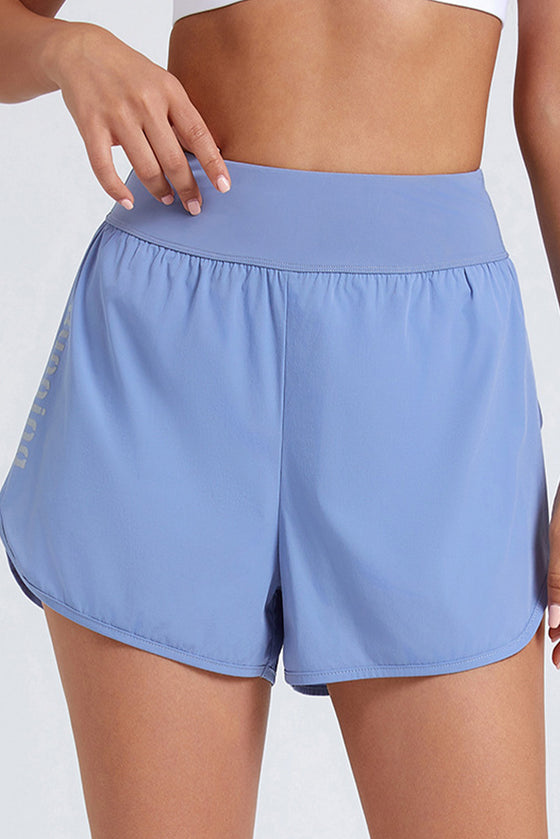 PACK265566-P304-1, Sky Blue Running High Waist Fake Two Piece Sports Shorts