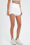 PACK265563-P1-1, White Solid Color Ruched High Waist Fake Two Piece Active Shorts