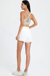 PACK265563-P1-1, White Solid Color Ruched High Waist Fake Two Piece Active Shorts