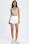 PACK265563-P1-1, White Solid Color Ruched High Waist Fake Two Piece Active Shorts