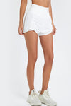 PACK265563-P1-1, White Solid Color Ruched High Waist Fake Two Piece Active Shorts