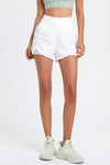 PACK265563-P1-1, White Solid Color Ruched High Waist Fake Two Piece Active Shorts