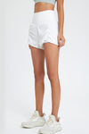 PACK265563-P1-1, White Solid Color Ruched High Waist Fake Two Piece Active Shorts