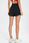PACK265563-P2-1, Black Solid Color Ruched High Waist Fake Two Piece Active Shorts