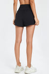 PACK265563-P2-1, Black Solid Color Ruched High Waist Fake Two Piece Active Shorts