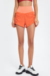 PACK265563-P14-1, Orange Solid Color Ruched High Waist Fake Two Piece Active Shorts