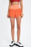 PACK265563-P14-1, Orange Solid Color Ruched High Waist Fake Two Piece Active Shorts
