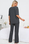 PACK15982-P2011-1, Dark Grey Half Sleeve Split Tee Wide Leg Pants Lounge Set