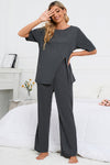 PACK15982-P2011-1, Dark Grey Half Sleeve Split Tee Wide Leg Pants Lounge Set