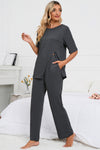 PACK15982-P2011-1, Dark Grey Half Sleeve Split Tee Wide Leg Pants Lounge Set