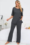 PACK15982-P2011-1, Dark Grey Half Sleeve Split Tee Wide Leg Pants Lounge Set