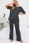 PACK15982-P2011-1, Dark Grey Half Sleeve Split Tee Wide Leg Pants Lounge Set