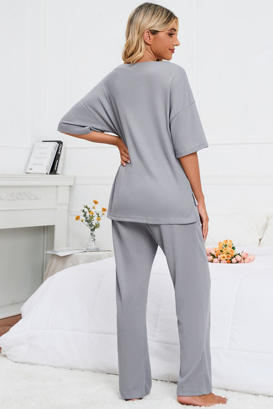 PACK15983-P1011-1, Light Grey Solid Half Sleeve Tee and Pants Lounge Set