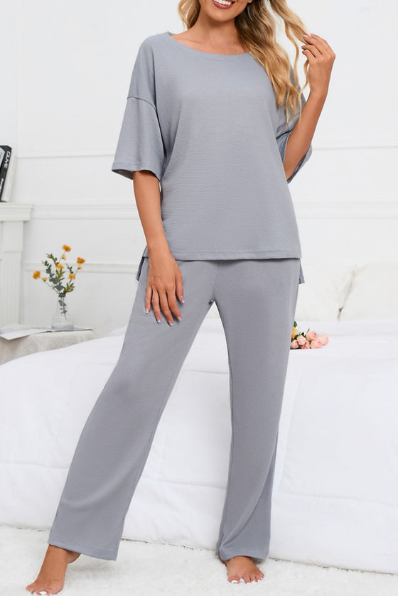 PACK15983-P1011-1, Light Grey Solid Half Sleeve Tee and Pants Lounge Set