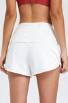 PACK265569-P1-1, White High Waist Back Pocket Fake Two Piece Sports Shorts