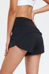 PACK265569-P2-1, Black High Waist Back Pocket Fake Two Piece Sports Shorts