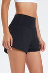 PACK265569-P2-1, Black High Waist Back Pocket Fake Two Piece Sports Shorts