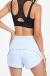 PACK265569-P304-1, Sky Blue High Waist Back Pocket Fake Two Piece Sports Shorts