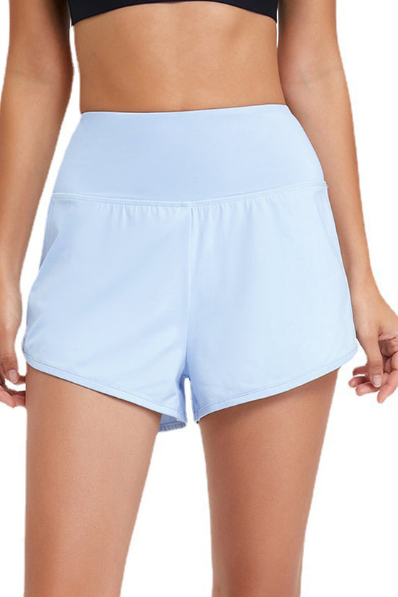 PACK265569-P304-1, Sky Blue High Waist Back Pocket Fake Two Piece Sports Shorts