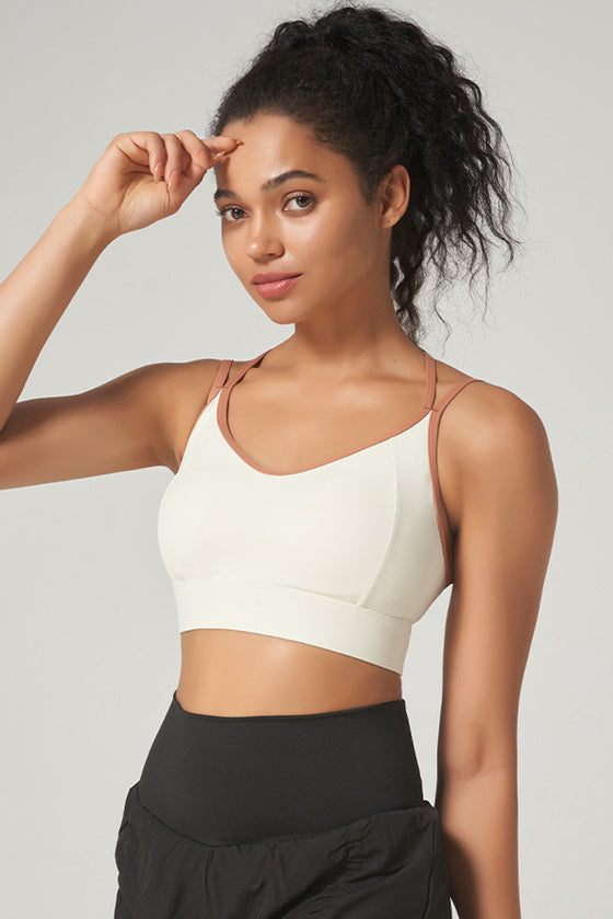 PACK264793-P1-1, White Criss Cross Strappy Push up Active Sports Bra