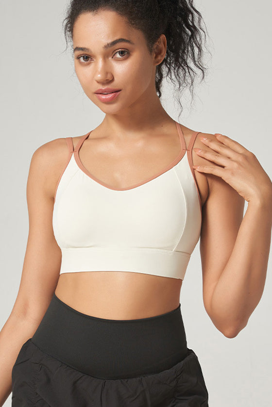 PACK264793-P1-1, White Criss Cross Strappy Push up Active Sports Bra