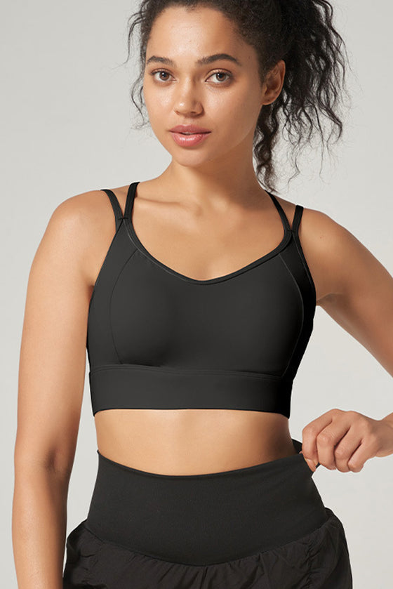 PACK264793-P2-1, Black Criss Cross Strappy Push up Active Sports Bra