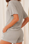PACK15989-P1011-1, Light Grey Jacquard Short Sleeve Top and Drawstring Shorts Set