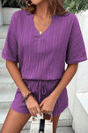 PACK15990-P208-1, Wisteria Crinkle Textured V Neck Tee and Shorts Set