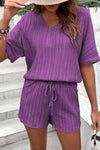 PACK15990-P208-1, Wisteria Crinkle Textured V Neck Tee and Shorts Set