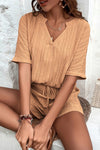 PACK15990-P507-1, Buckskin Crinkle Textured V Neck Tee and Shorts Set